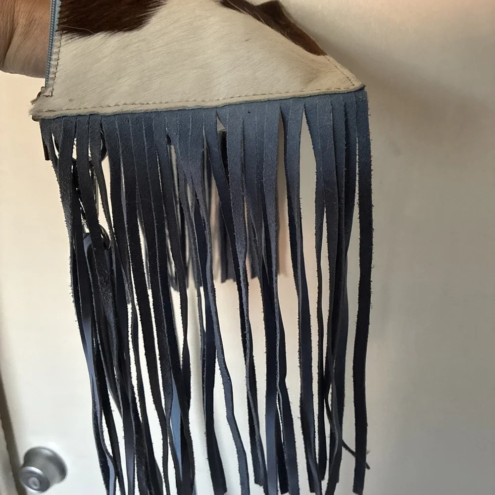 Western Linen TX—Cowhide Crossbody Fringe LTD Bag Blue Homestead Coastal Cowgirl
